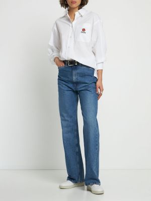 Oversize памучна риза Kenzo Paris бяло