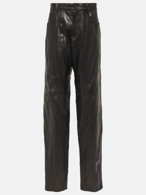 Pantalones rectos de cintura baja de cuero Mugler negro