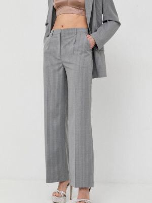 Bardot pantaloni femei, culoarea gri, drept, high waist