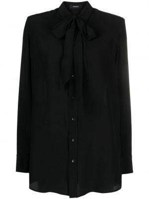 Копринена риза с панделка Wardrobe.nyc черно