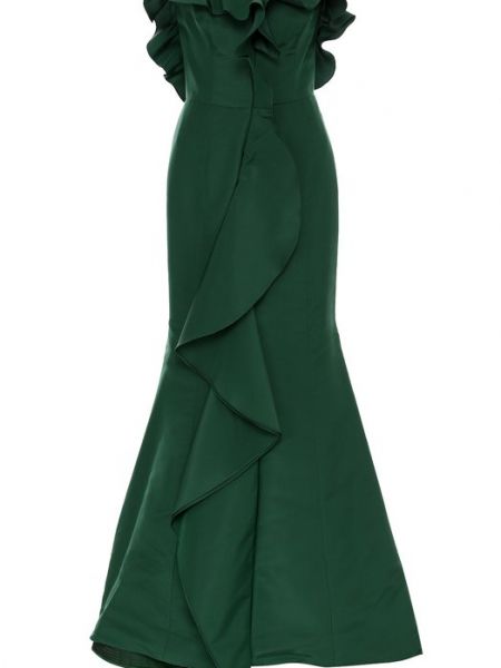 Шелковое платье с оборками Oscar De La Renta, зеленое