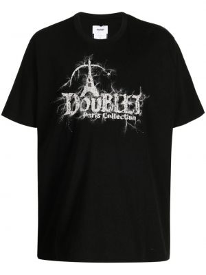 Памучна тениска бродирана Doublet черно