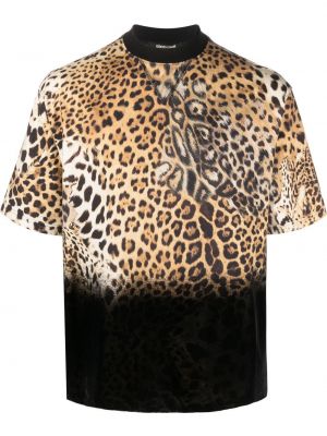 Tričko s potlačou s leopardím vzorom Roberto Cavalli čierna