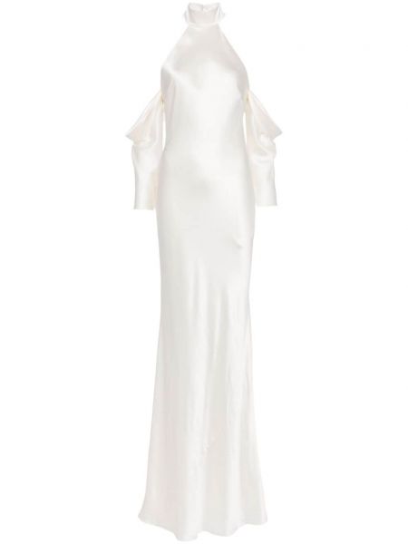 Μεταξωτή βραδινό φόρεμα Michelle Mason λευκό