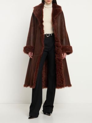 Manteau de fourrure en cuir Alberta Ferretti marron