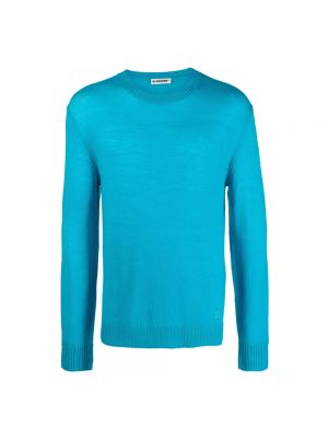Sweter wełniany Jil Sander niebieski