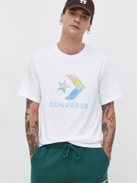 Bavlněné tričko s potiskem Converse béžové