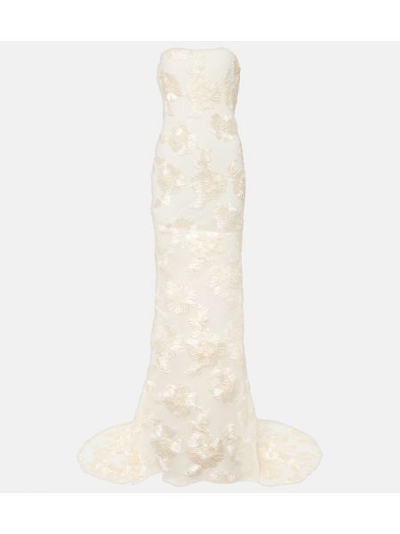 Мрежеста макси рокля на цветя Rotate бяло