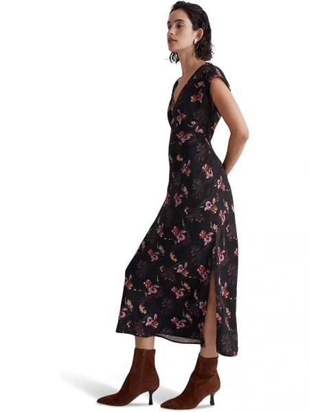 Платье миди в цветочек с v-образным вырезом свободного кроя Madewell черное