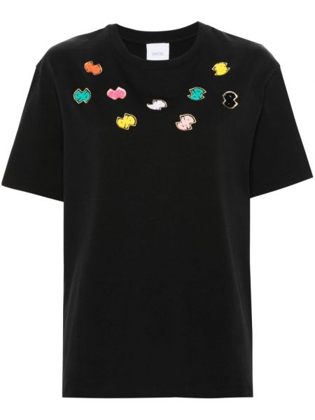Bavlněné tričko s výšivkou Patou černé