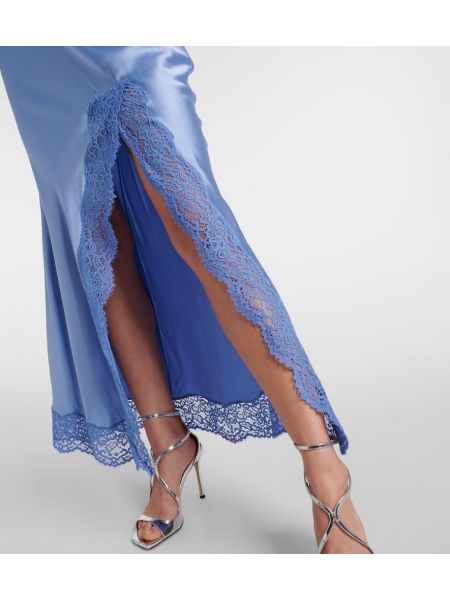Vestido largo de seda de encaje Rebecca Vallance azul