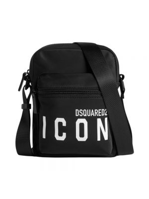 Nylonowa torba na ramię z nadrukiem Dsquared2 czarna