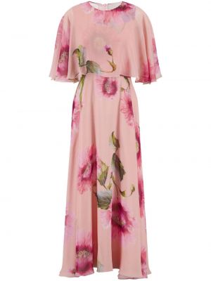 Копринена коктейлна рокля с принт Giambattista Valli розово