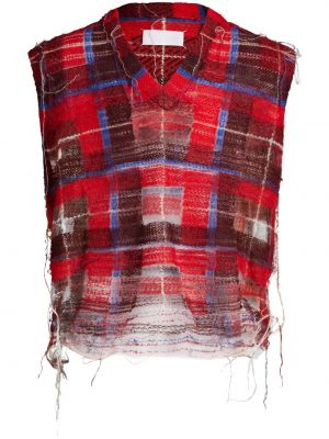 Kockovaná obnosená vesta s výstrihom do v Maison Margiela červená