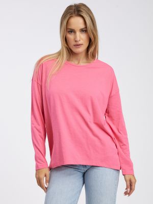 Oversize тениска с дълъг ръкав Noisy May розово