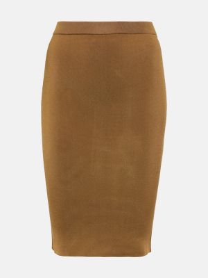 Midi φούστα με ψηλή μέση Saint Laurent καφέ