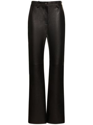 Kožené rovné kalhoty s vysokým pasem Magda Butrym černé