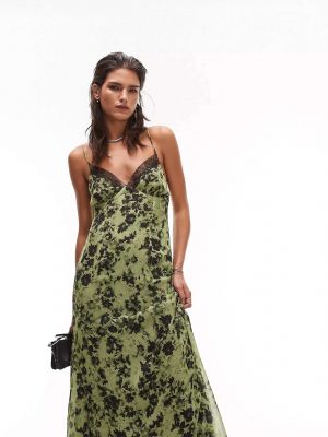 Платье-комбинация макси Topshop шифонового принта зеленого