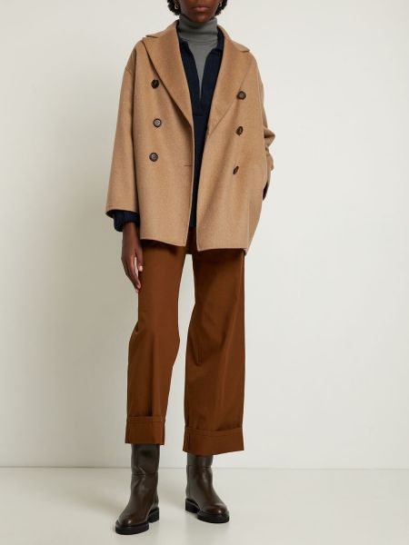 Krótki płaszcz z kaszmiru Brunello Cucinelli brązowy