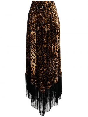Leopardí dlouhá sukně s třásněmi s potiskem Roberto Cavalli