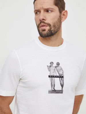 Koszulka bawełniana z nadrukiem Sisley beżowa