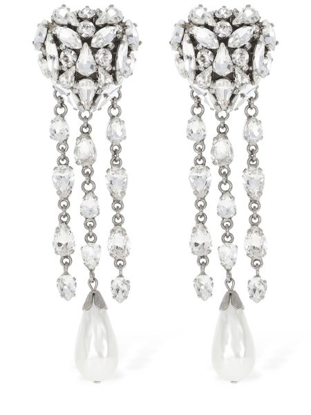 Pendientes con flecos de cristal Alessandra Rich plateado