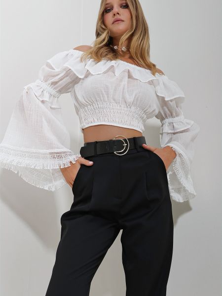 Ленена блуза Trend Alaçatı Stili бяло