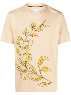 Kokvilnas t-krekls ar izšuvumiem ar ziediem Paul Smith bēšs