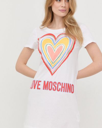 Love Moschino rochie din bumbac culoarea alb, mini, drept
