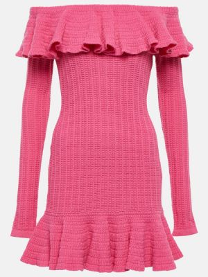 Vunena haljina s volanima Blumarine ružičasta