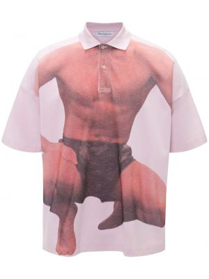 Памучна поло тениска с принт Jw Anderson розово