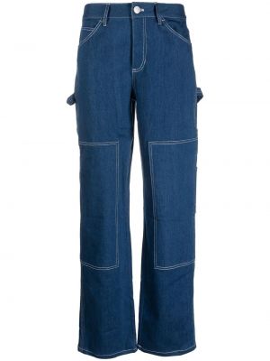 Памучни прав панталон Staud синьо