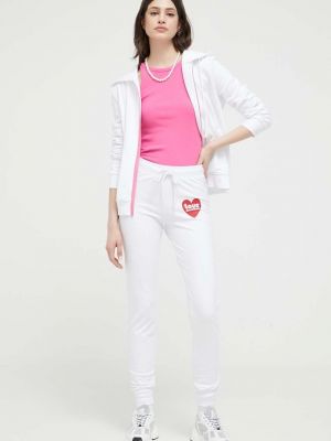 Spodnie sportowe z nadrukiem Love Moschino białe