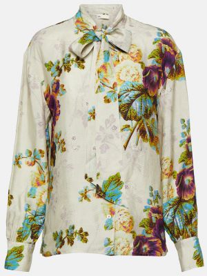 Атласная блузка с цветочным принтом Tory Burch, мультиколор
