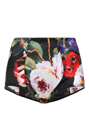 Květinové hedvábné kalhotky s potiskem Dolce & Gabbana černé