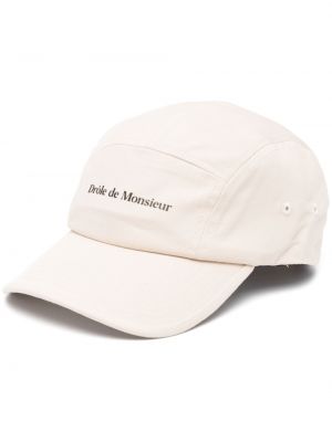 Памучна шапка с козирки с принт Drôle De Monsieur бежово
