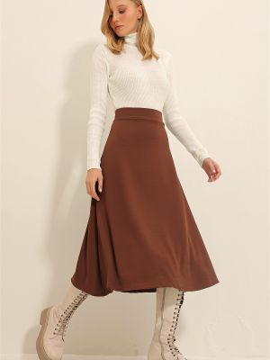 Midi suknja visoki struk Trend Alaçatı Stili smeđa