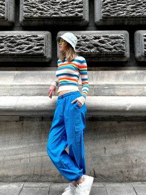 „cargo“ stiliaus kelnės oversize Xhan mėlyna