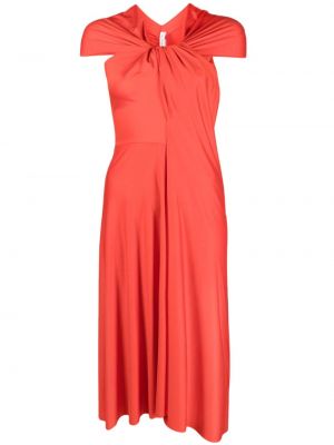 Асиметрична миди рокля с драперии Victoria Beckham червено