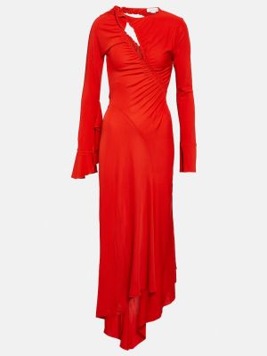 Czerwona sukienka midi z dżerseju asymetryczna Victoria Beckham