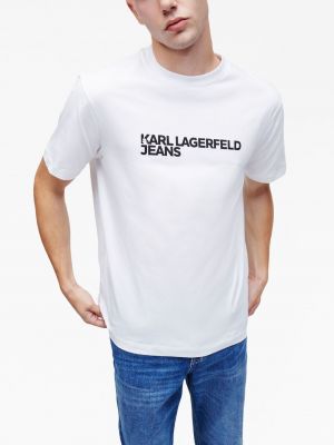 Mustriline puuvillased t-särk Karl Lagerfeld Jeans valge