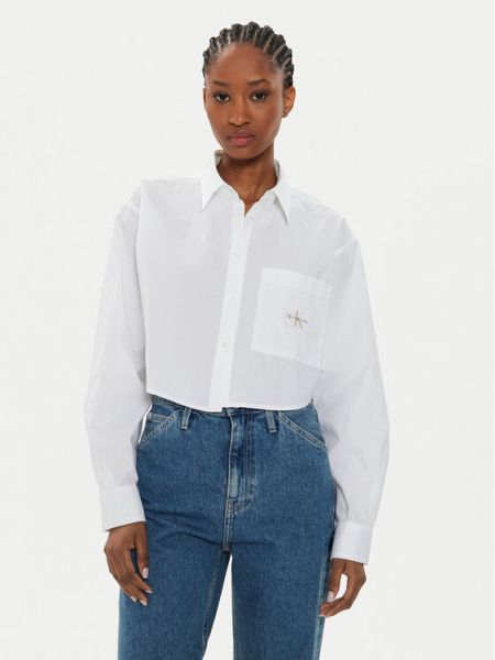 Priliehavá rifľová košeľa Calvin Klein Jeans biela