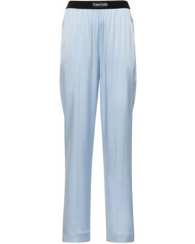 Pantalon en satin en soie Tom Ford bleu