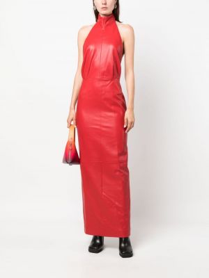 Sukienka długa z otwartymi plecami skórzana Jacob Lee czerwona