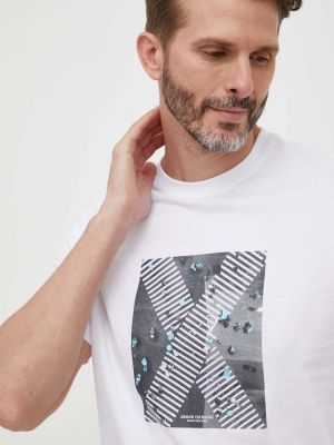 Памучна тениска с дълъг ръкав с принт Armani Exchange бяло