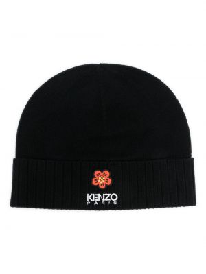 Вълнена шапка на цветя Kenzo черно