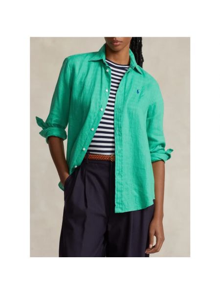 Lniana koszula klasyczna Ralph Lauren zielona