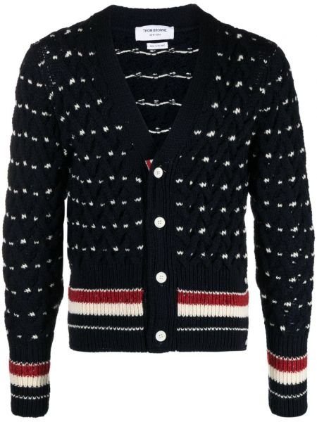 Cardigan lung cu dungi Thom Browne albastru