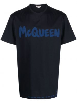 Памучна тениска с принт Alexander Mcqueen синьо