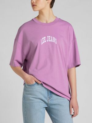 Polo marškinėliai oversize Lee rožinė